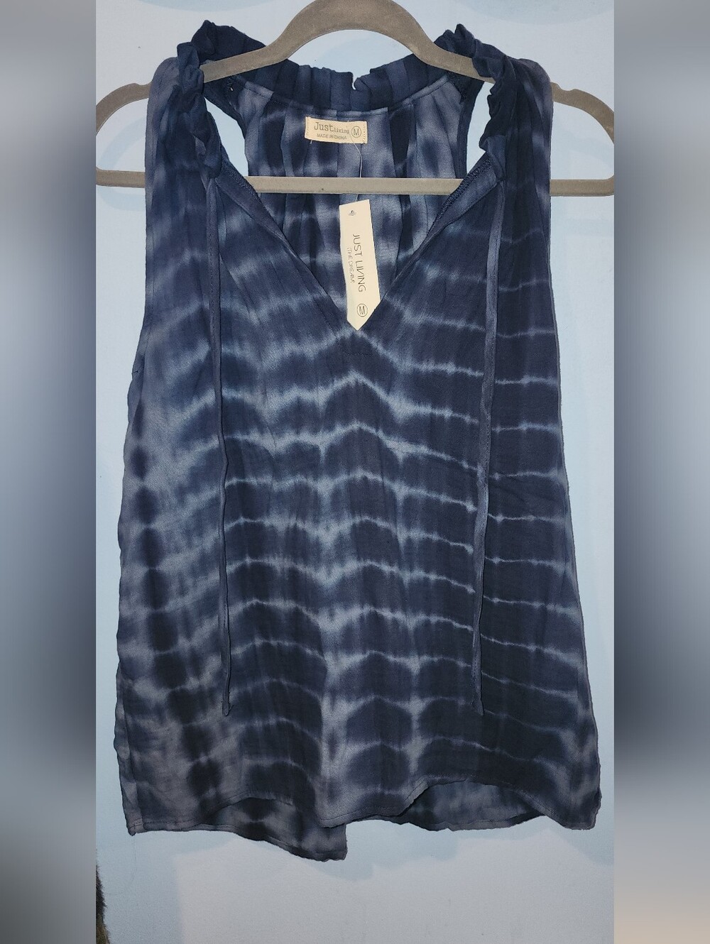 Just Living Navy Tie-Dye V-Neck 100% Cotyon  Sleeveless Top Size M